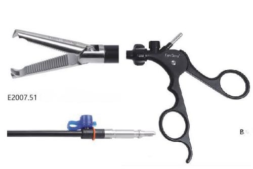 Затискач ухоплюючий 1 х 2 зубі (вставка 360 мм, оболонка, ручка), оберт 360 град V-тип, діам 5 мм, довжина 330 мм х 17 мм, монополярний, лапароскопічний